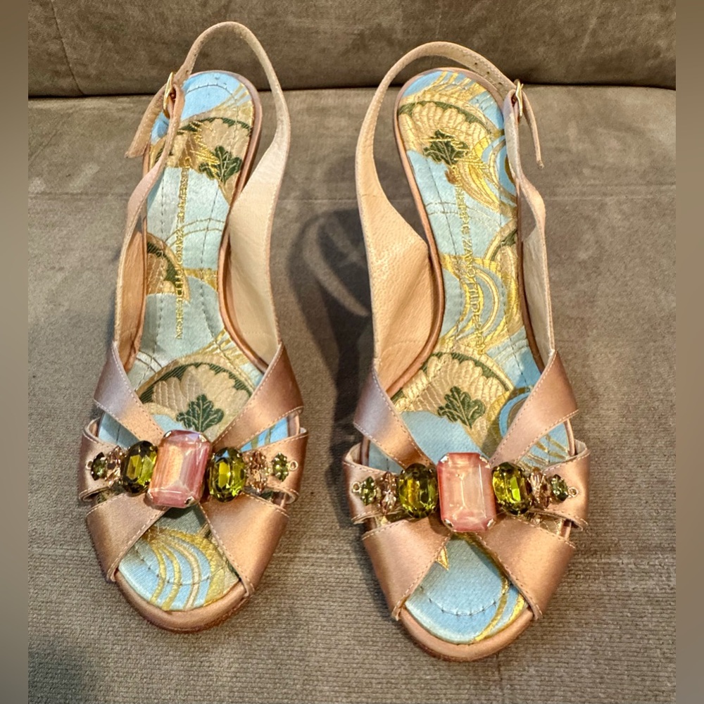 Giuseppe Zanotti Vicini Pink Satin Heels with Gemstone Embellishments